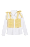 ENGLISH FACTORY GINGHAM SMOCKED BUTTON-UP SHIRT,MK117T