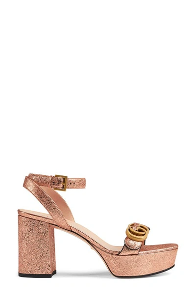 Gucci Gg Metallic Ankle Strap Platform Sandal In Salmone