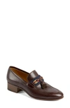 Gucci Paride Logo-detailed Grosgrain-trimmed Leather Loafers In Ruby