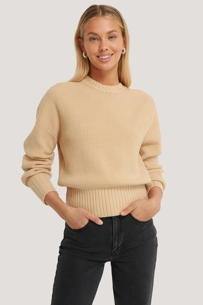 Afj X Na-kd Round Neck Knitted Sweater Beige