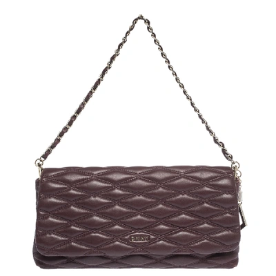 Pre-owned Dkny Burgundy Quilted Leather Flap Chain Clutch Bag