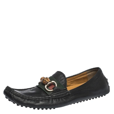 Pre-owned Gucci Black Leather Bamboo Horsebit Loafer Size 37.5