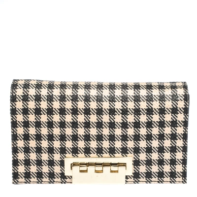 Pre-owned Zac Posen Black/white Gingham Straw And Leather Earthette Clutch