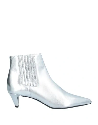 Celine Ankle Boots Leather In Silver