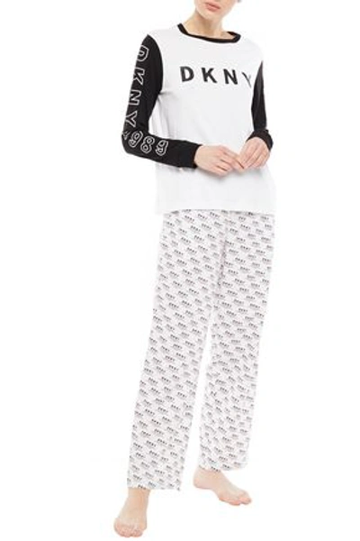 Dkny Check Please Printed Cotton-blend Flannel Pajama Pants In White