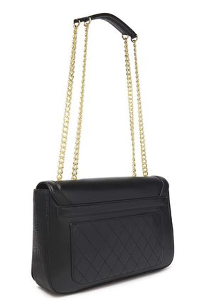 Love Moschino Embellished Faux Smooth And Snake-effect Leather Shoulder Bag In Black