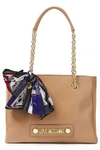 LOVE MOSCHINO BOW-EMBELLISHED FAUX LEATHER SHOULDER BAG,3074457345622677638