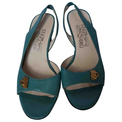 Pre-owned Ferragamo Leather Sandals In Turquoise