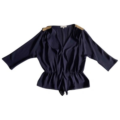 Pre-owned Sandro Silk Blouse In Navy
