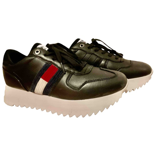 tommy hilfiger black leather trainers