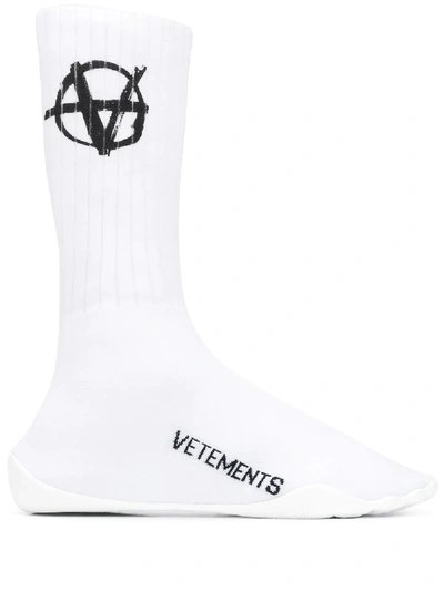 Vetements Logo印花运动袜靴 In White