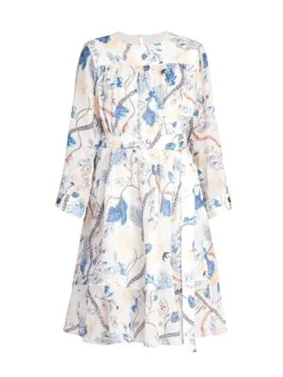 Chloé Belted Floral Ramie Dress In White Pink