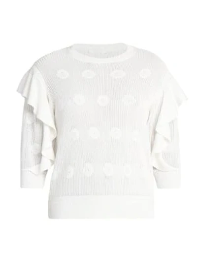 Chloé Ruffled Floral Knit Sweater In Eden White