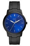Fossil Men's Minimalist Black Stainless Steel Bracelet Watch 44mm In Black/ Blue/ Black