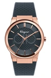 Ferragamo Sapphire Rose Gold Watch In Black/ Rose Gold