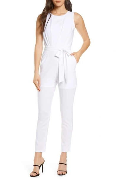 Fraiche By J Sleeveless Stretch Crepe Jumpsuit In White