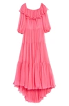 VALENTINO RUFFLE NECK TIERED OFF THE SHOULDER SILK CHIFFON DRESS,TB0VDAS52UP