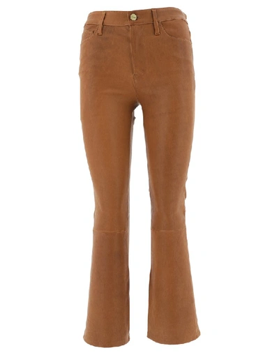 Frame Le Crop Mini Boot Leather Jeans In Brown