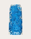 Valentino Delft-print Wool-blend Midi Pencil Skirt In Ivory/blue