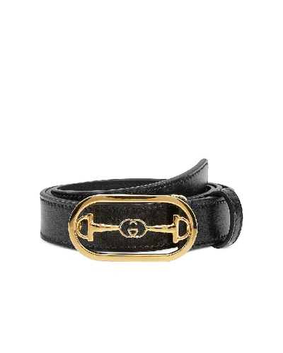 Gucci Lizard Belt With Interlocking G Horsebit Buckle In Black