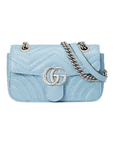 Gucci Mini Gg 2.0 Matelasse Leather Shoulder Bag In Sky Blue