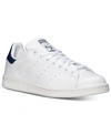 Adidas Originals Stan Smith Mens Signature Casual Fashion Sneakers In Core White, Cobalt Blue