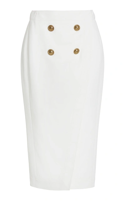Balmain High-rise Stretch-wool Midi Skirt In White