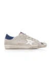 Golden Goose Superstar Denim-trimmed Distressed Snake-effect Leather And Suede Sneakers In Grey