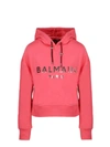 Balmain Mirrored Logo Cropped Hoodie In Pink & Purple