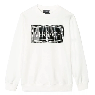 Versace Kids' Check Logo Cotton Sweatshirt 4-14 Years In Black / White