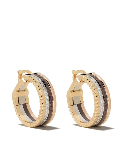 Boucheron 18kt Yellow, White And Rose Gold Quatre Classic Hoop Diamond Earrings In 3g