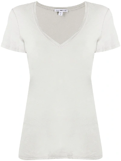 James Perse Sheer Slub V-neck T-shirt In Grey