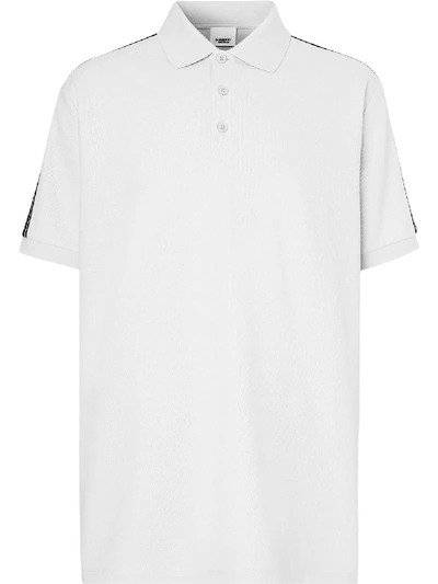 Burberry Logo Tape Cotton Pique Polo Shirt In White