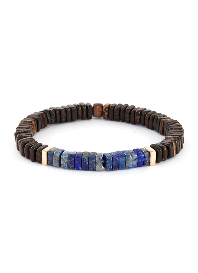 Tateossian Legno' Ebony Palm Wood Rose Gold Lapis Disc Bead Bracelet