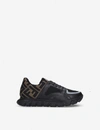 FENDI BOYS BLACK KIDS PUMP LOGO-EMBELLISHED LEATHER AND WOVEN TRAINERS 6-7 YEARS 11,R00001321