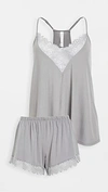 FLORA NIKROOZ FLORETTA II KNIT CAMI PAJAMA SET WITH LACE TRIM METAL,FLORA30099