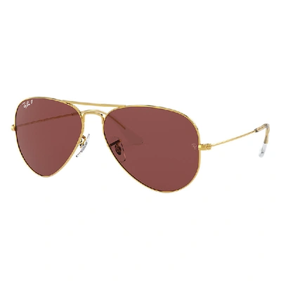 Ray Ban Aviator Classic Sunglasses Gold Frame Violet Lenses Polarized 62-14