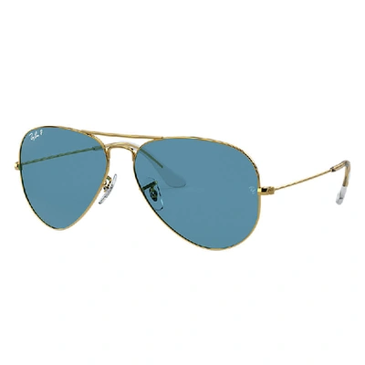 Ray Ban Aviator Classic Sunglasses Gold Frame Blue Lenses Polarized 55-14