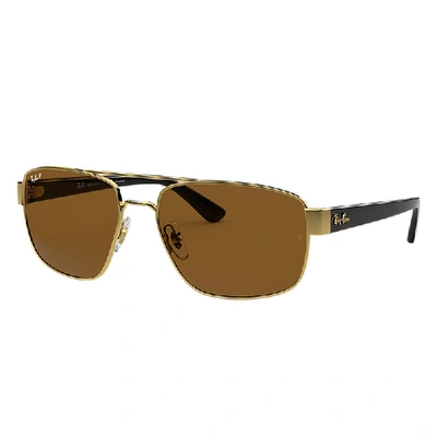 Ray Ban Rb3663 Sunglasses Black Frame Brown Lenses Polarized 60-17 In Gold