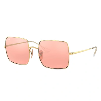 Ray Ban Square 1971 Mirror Evolve Sunglasses Gold Frame Pink Lenses 54-19