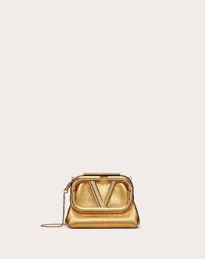 Valentino Garavani Mini Supervee Metallic Nappa Clutch In Soft Gold