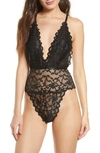 OH LA LA CHERI JEANA PLUNGE HIGH LEG GALLOON LACE TEDDY,52-11156