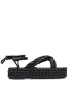 Valentino Rope Wedge Sandals In Black