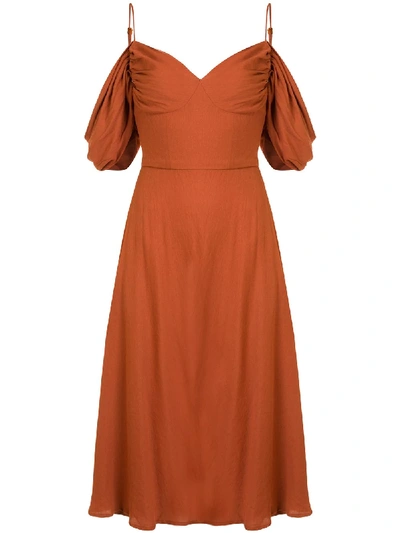 Cult Gaia Katalina Cold-shoulder Woven Midi Dress In Brown