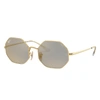 Ray Ban Sunglasses Unisex Octagon 1972 Mirror Evolve - Gold Frame Grey Lenses 54-19 In Gold