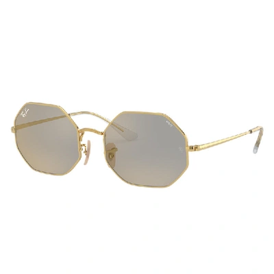 Ray Ban Sunglasses Unisex Octagon 1972 Mirror Evolve - Gold Frame Grey Lenses 54-19 In Grey-black