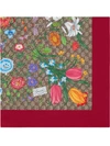 Gucci Gg Flora Print Silk Scarf In Red