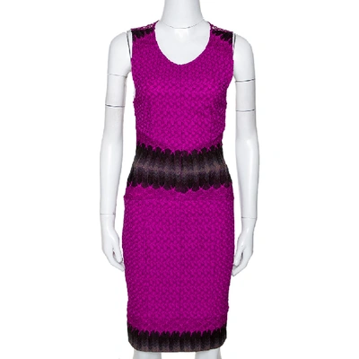 Pre-owned Missoni Purple Crochet Knit Sleeveless Fitted Dress S