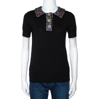 Pre-owned Dolce & Gabbana Black Cashmere Tweed Collared Top S
