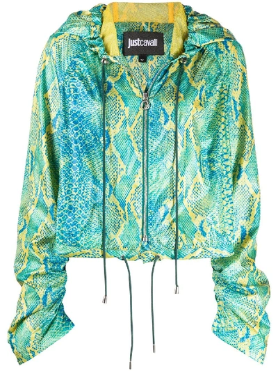 Just Cavalli Snakeskin Pattern Hooded Jacket In Yellow